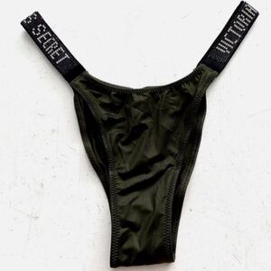 Victorias Secret Nwt Green Bombshell Brazilian Rhinestone Logo Panty XL
